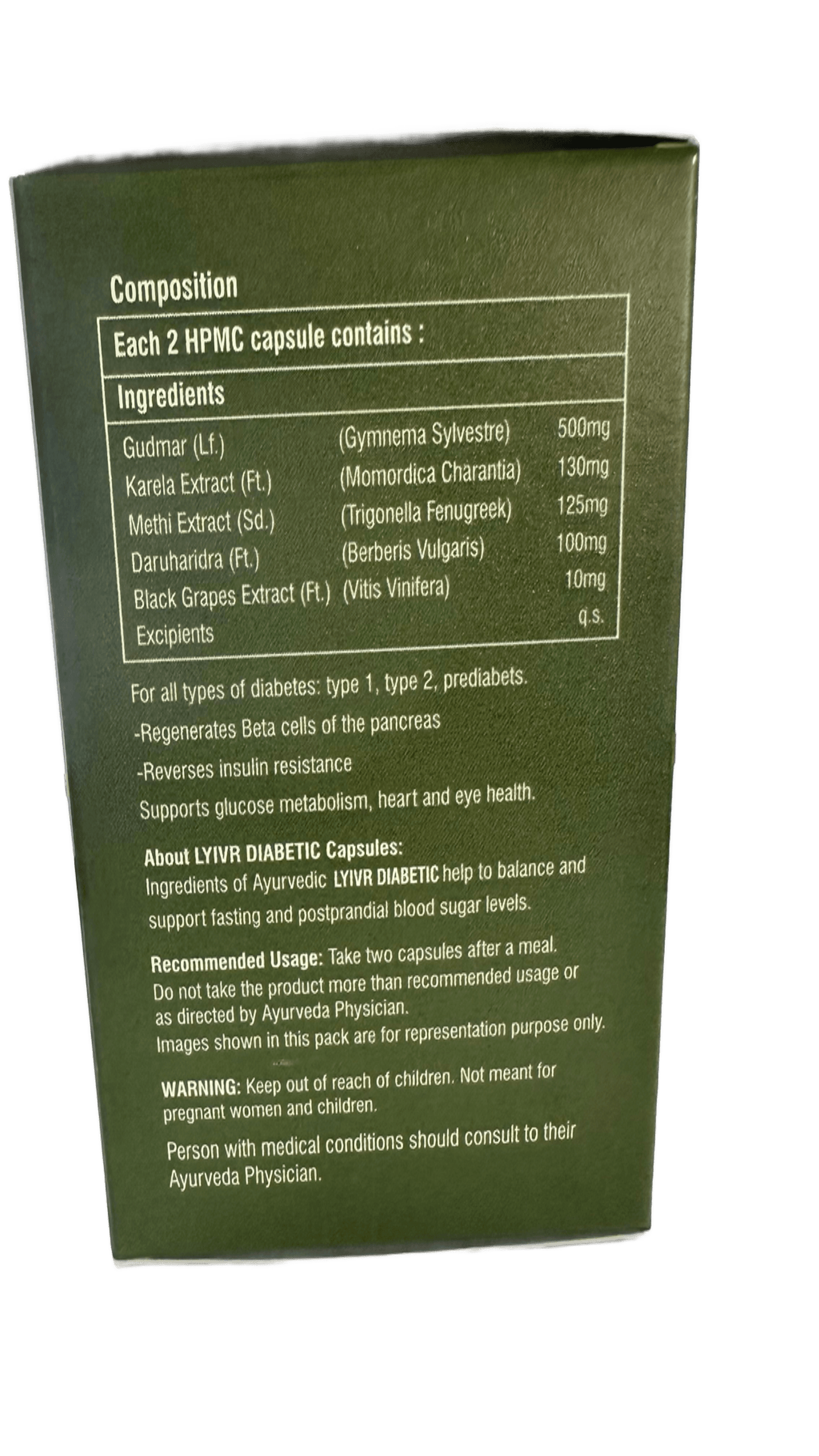 LYIVR DIABETIC - Herbal Diabetic Care & Immune Booster Capsules (60 Capsules) Jar